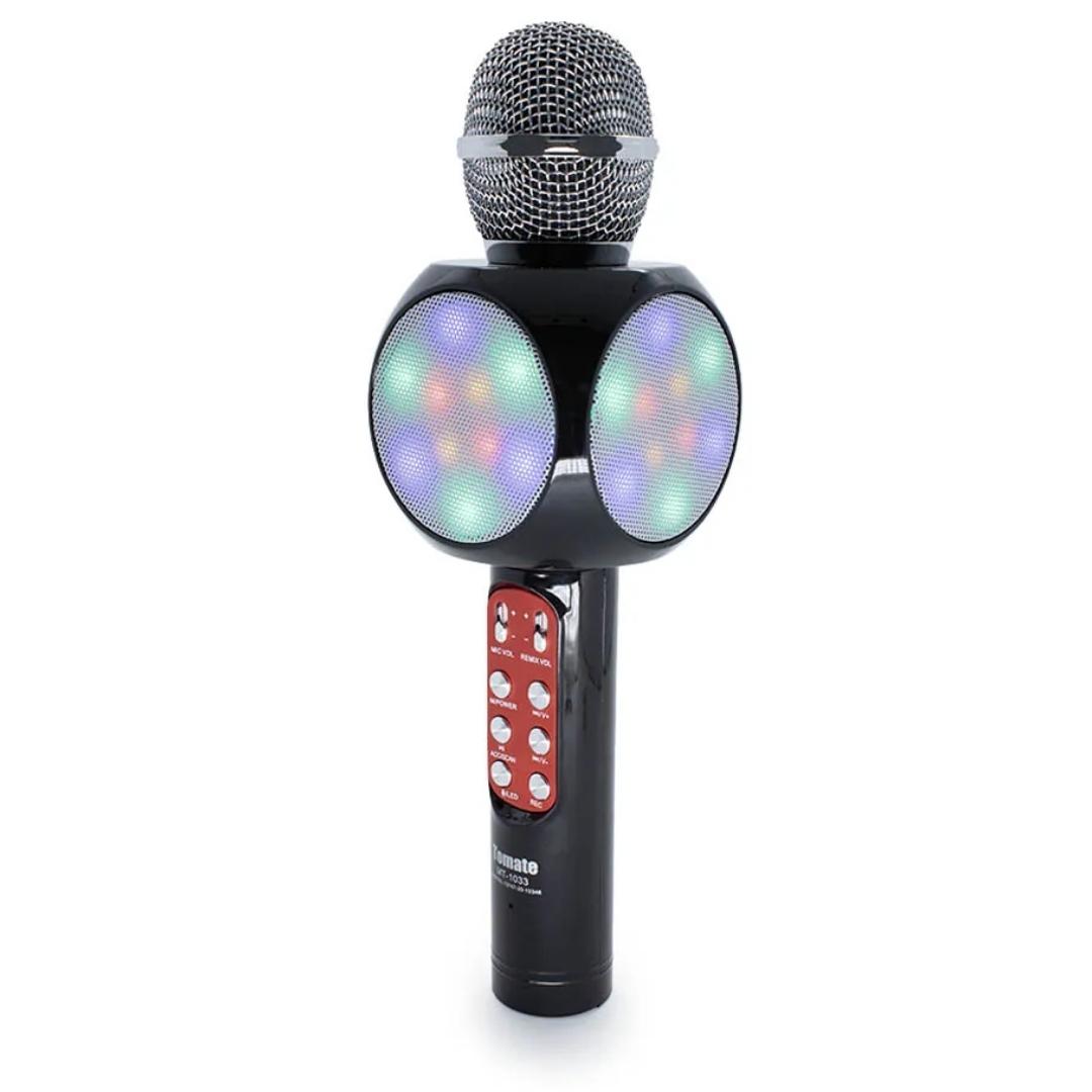 Microfone Sem Fio Bluetooth Karaokê Usb P2 Alto Falante Embutido Luz Led