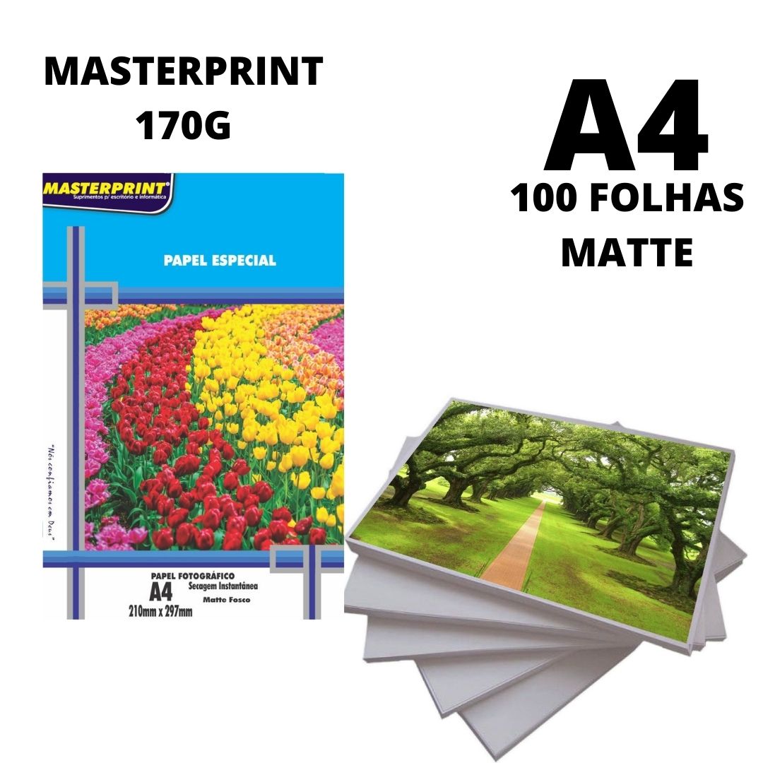 Papel Fotográfico A4 170 grs Matte Fosco Masterprint  100 Folhas