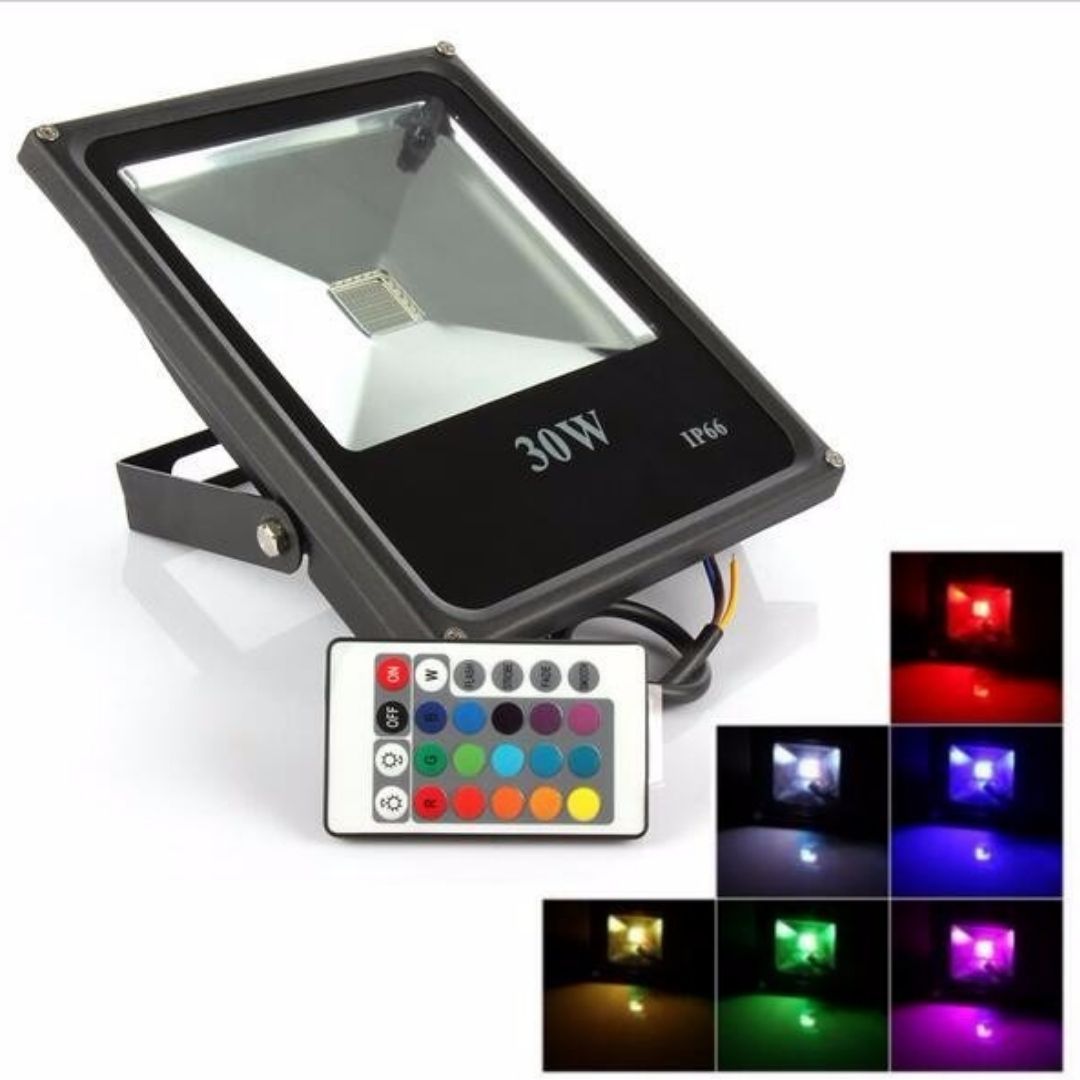 Refletor Holofote Led RGB Prova D'água 30w Bivolt Controle
