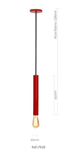 Pendente de cozinha americana Bartô Long Vermelho para 1x lâmpada E-27 até 15W 45mmx400mm