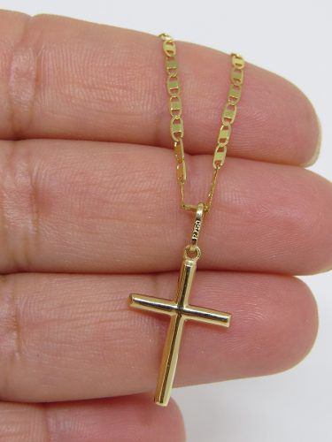 Corrente Piastrine 70cm + Pingente Crucifixo 2.7cm Ouro 18k 750