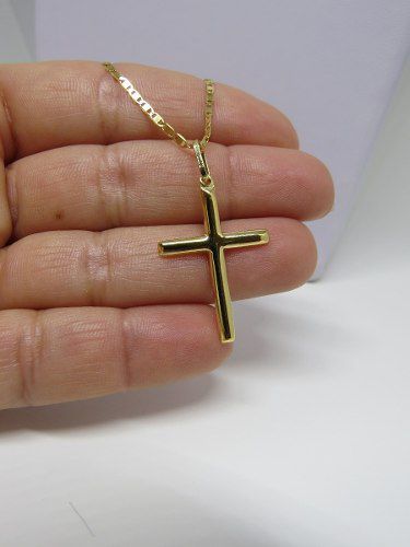 Corrente Piastrine 70cm + Pingente Crucifixo 2.7cm Ouro 18k 750
