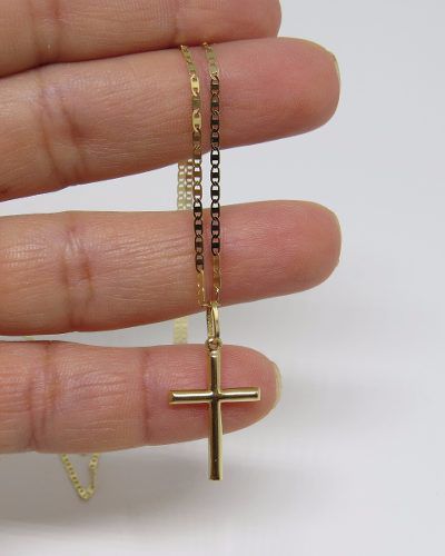 Corrente Cordão Piastrine 60cm Pingente Cruz Crucifixo De Ouro 18k 750