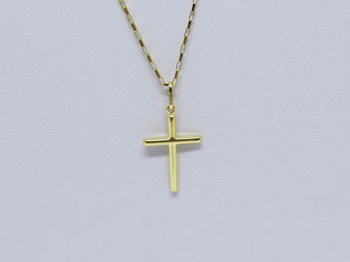 Cordão Corrente 45cm Pingente Cruz Crucifixo Ouro 18k 750