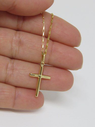 Cordão Corrente Masculina 70cm 2.2g Pingente Crucifixo Ouro 18k 750 Cadeado