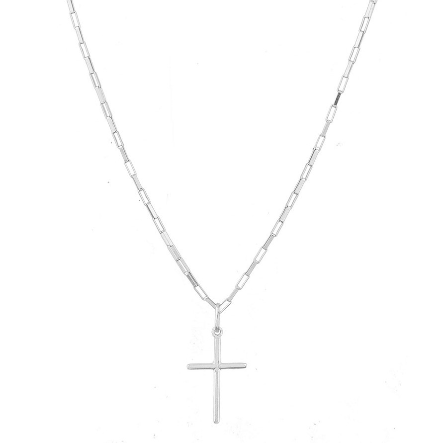 Cordão Corrente Masculina Cadeado 80cm Pingente Cruz Crucifixo De Prata 925