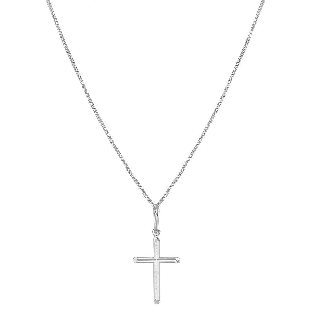 Cordão Corrente Masculina Veneziana 60cm Pingente Cruz Crucifixo Prata 925