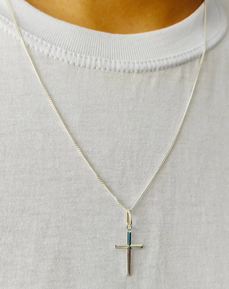 Corrente Cordão Masculino Grumet 60cm Pingente Cruz Crucifixo Prata 925