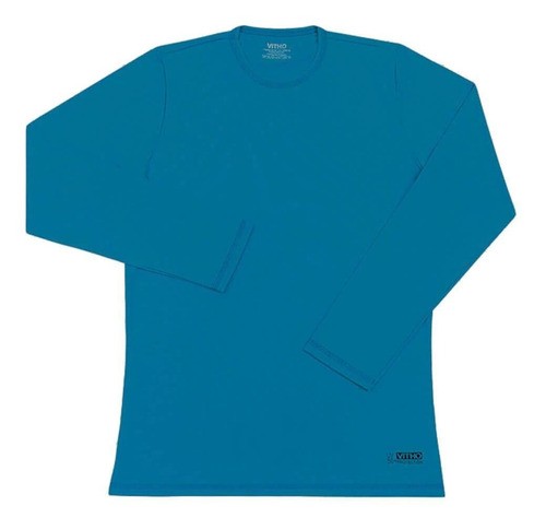 Camiseta Feminina com Proteção Solar UV 50+ Manga Longa Azul Caribe Vitho