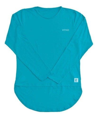 Camiseta Feminina com Proteção Solar UV 50+ Manga Longa Mullet Azul Caribe Vitho