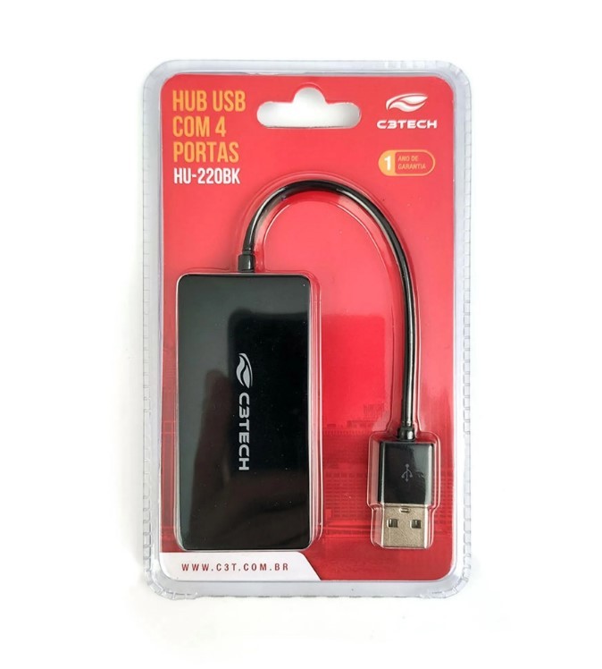 HUB USB 2.0 com 4 Portas HU-220 Preto C3TECH - Foto 1