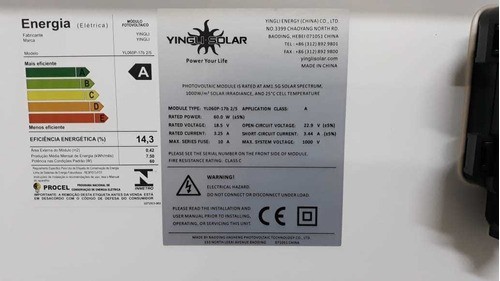 Painel Solar 60W Yingli YL060P-17B Policristalino - Caixa C/ 6Un - Foto 1