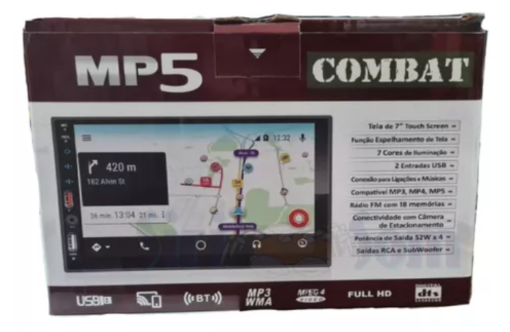 Multimidia Mp5 Combat 7'' + Camera De Ré Borboleta Ft-cam-bt