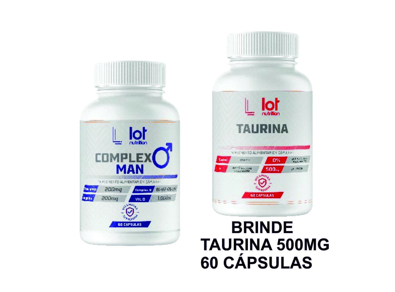 Complexo Man 60 cápsulas Lot Nutrition Vitalidade Masculina + Brinde Taurina 500mg 60 cápsulas Lot Nutrition