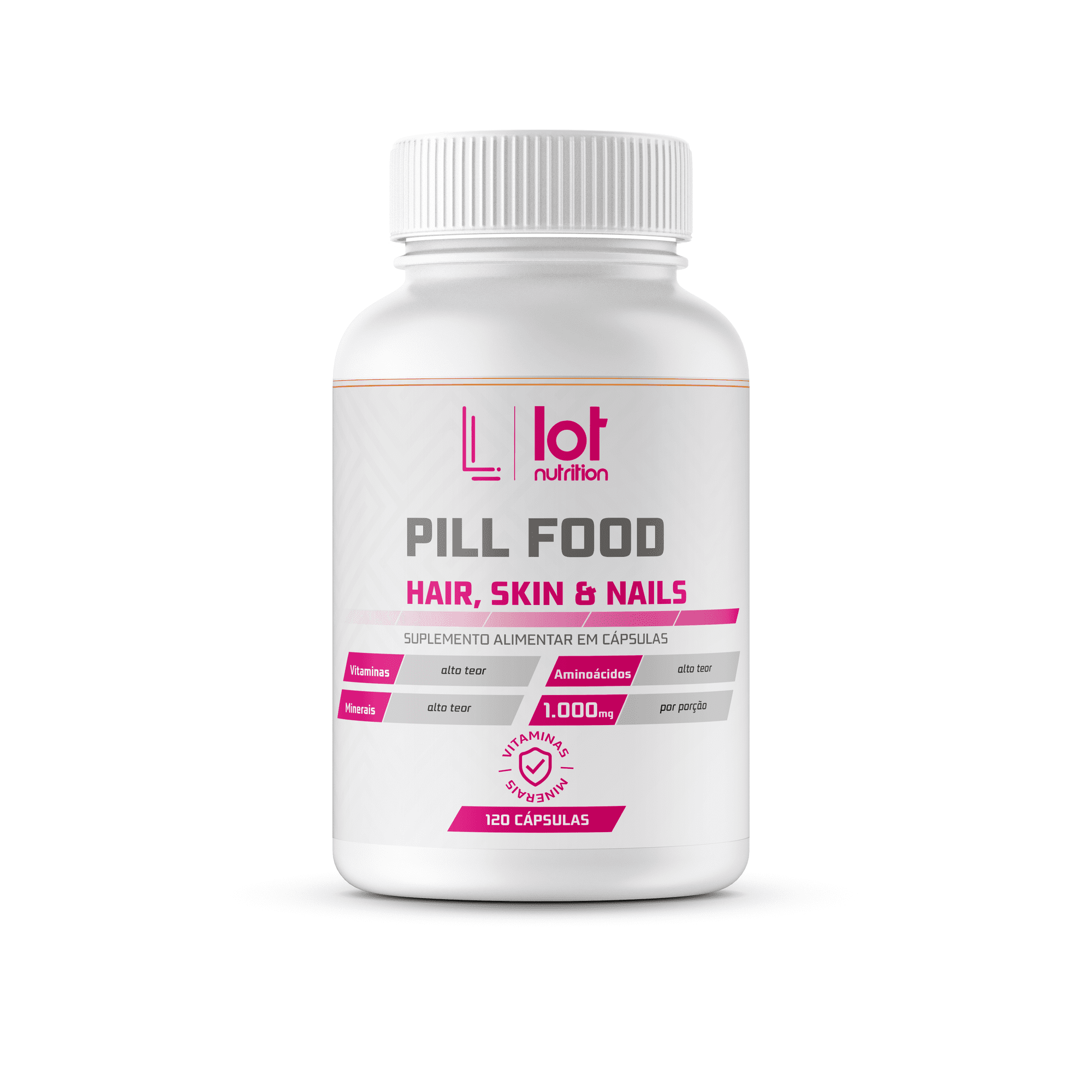 Pill Food 120 cápsulas Lot Nutrition Fortalecimento Capilar