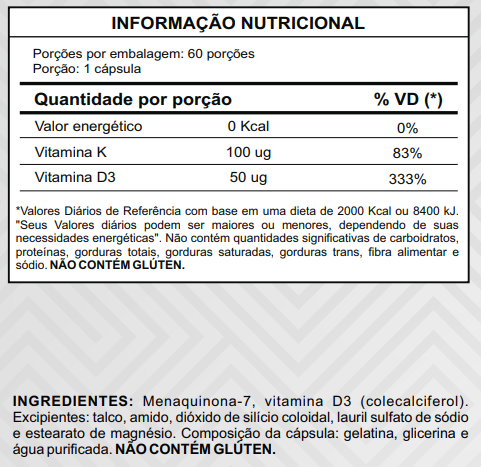 Vitamina D3 2.000UI + Vitamina K2MK7 100mcg 60 cápsulas Lot Nutrition