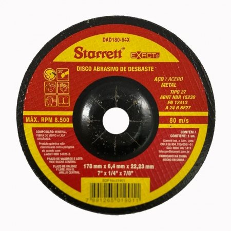 Disco De Desbaste 178 X 6,4 X 22,2 mm Dad180-64X Starrett