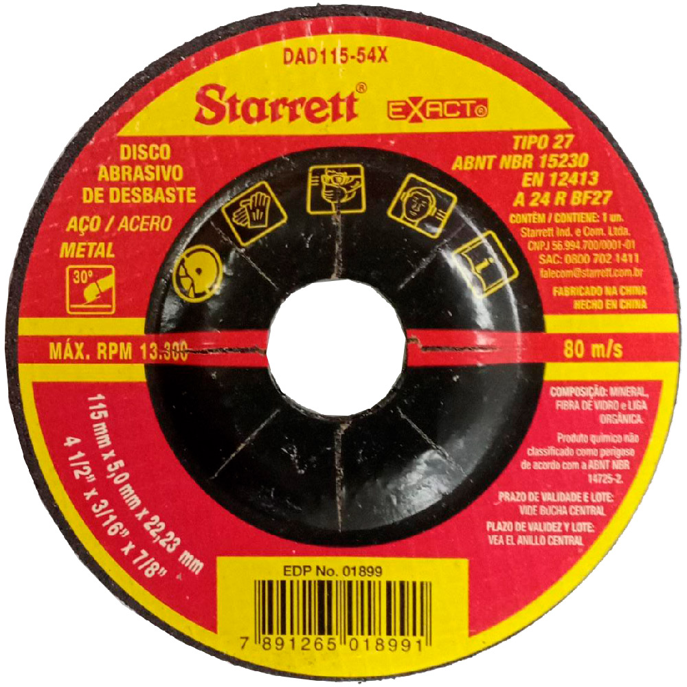 Disco De Desbaste 115 X 5 X 22,2 mm Dad 115-54X Starrett