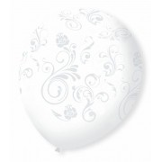Balão São Roque N°9 C/25un Decorado Arabesco Transparente Com Branco