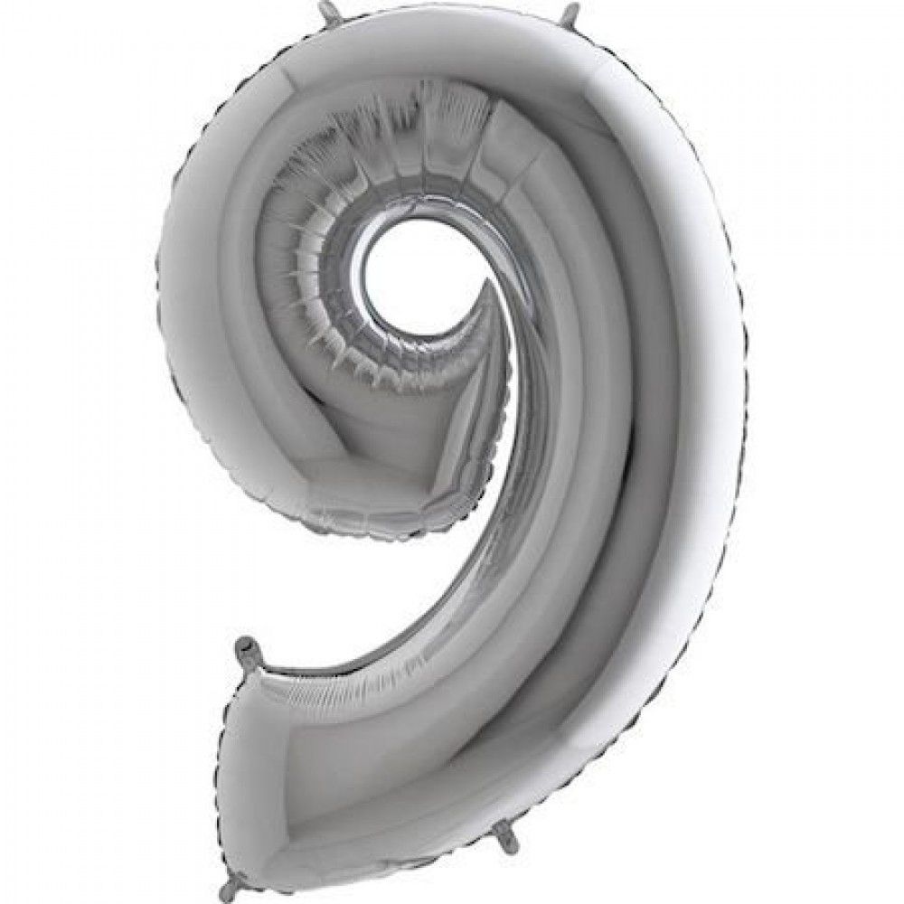 Balão Metalizado Prata Número 9 - 40cm	