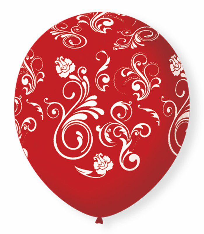 Balão São Roque N°9 C/25un Decorado Arabesco Vermelho Com Branco