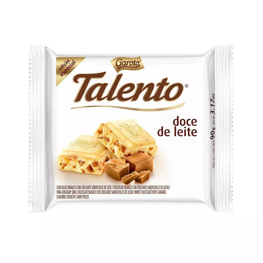 Chocolate Tablete Talento Recheado Doce de Leite 90gr C/12 - Garoto