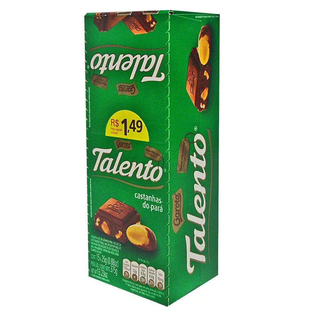 Chocolate Mini Talento Verde Castanha Pará 25Gr C/15un - Garoto