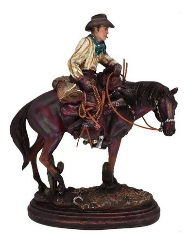 Estatua Importado em Resina Cowboy e seu Cavalo