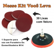 Kit 30 Lixas Velcro Pluma Vários Grãos + Suporte Velcro