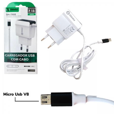 CARREGADOR V8 MICRO USB 1 SAIDA USB 2.1A SH-T008 SHINKA