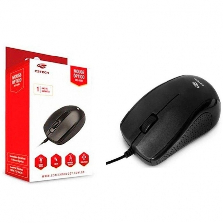 Mouse C3Tech Optico office Preto USB MS-26BK 2 Mts Fio