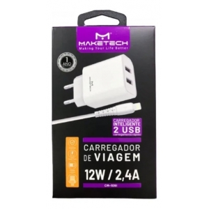 CARREGADOR COM 2 USB 2.4A COM CABO IOS MAKETECH CM-109I