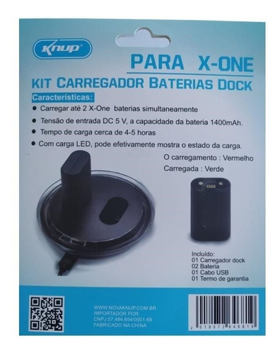 Base Carregador Dock 2 Baterias Para Controle Xbox-one Knup KP-5128A