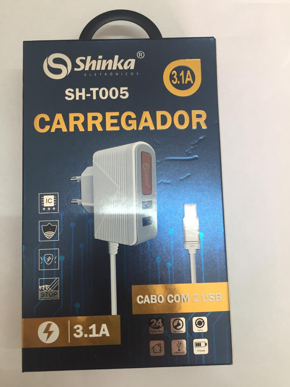 CARREGADOR TOMADA 2 USB 5V- 3.1A - CHIPS INTELIGENTE - PROTEÇAO DE CARGA TOTAL - SHINKA SH-T005-V8