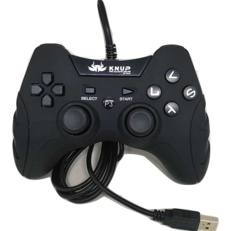 Controle Videogame Com Fio 2 Em 1 Ps3 Ou Pc Dualshock Joypad KP-4040 Knup Preto