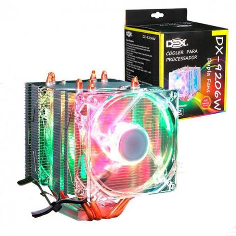 COOLER FAN DUPLO GAMER 6 LEDS ARGB PATA CPU UNIVERSAL PARA PROCESSADOR INTELE AMD - DEX - DX-9206W