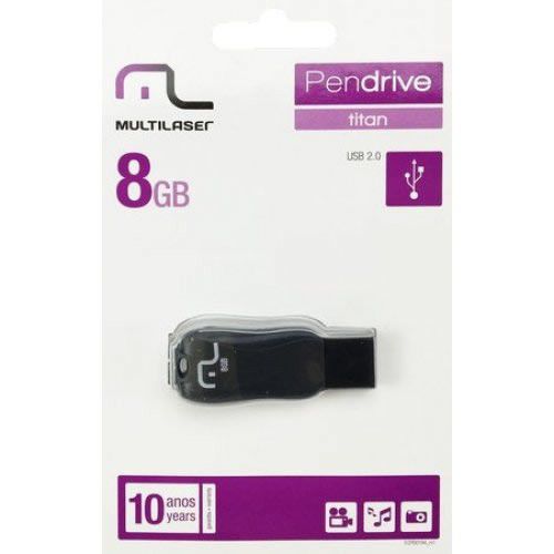 PEN DRIVE 8 GB TITAN PRETO USB 2.0 PD601 MULTILASER