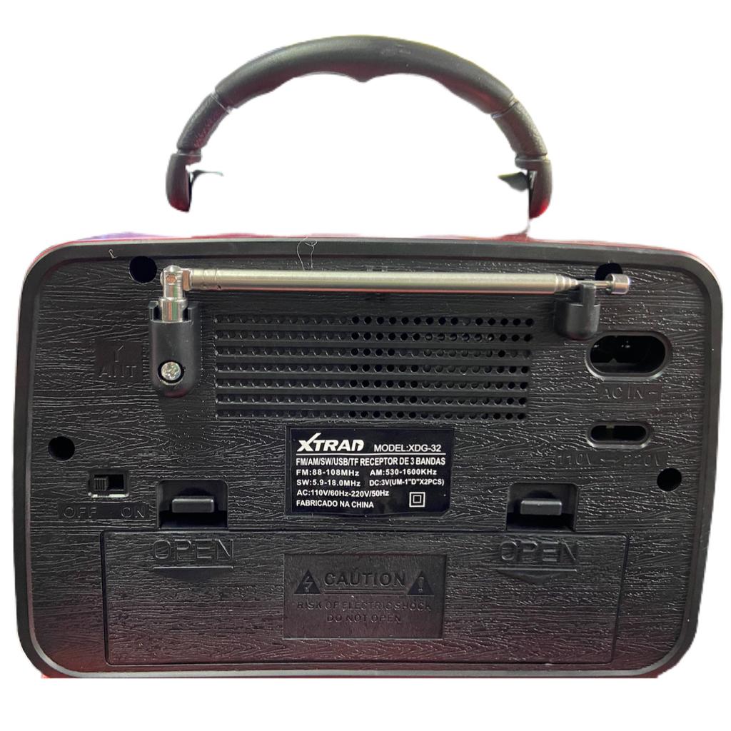 Radio Retro Vintage Verniz Portátil Bluetooth Am Fm Xdg-32 Marrom Rajado