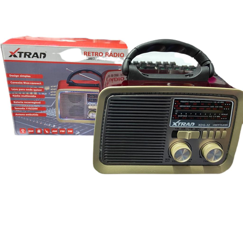Radio Retro Vintage Verniz Portátil Bluetooth Am Fm Xdg-32 Vinho