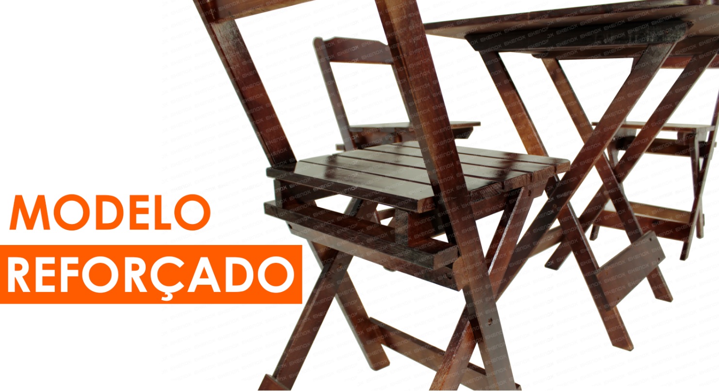 Jogo De Mesa Dobrável 70x70 C/ 4 Cadeiras Madeira Maciça Bar - EKENOX- Equipamentos Industriais