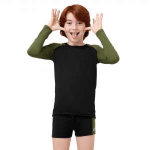Camiseta UV LINE Acqua Bicolor Manga Longa Infantil Preto/Verde Militar Proteção Solar