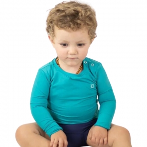 Camiseta UV LINE Baby Nina Manga Longa Infantil Verde Mar Proteção Solar