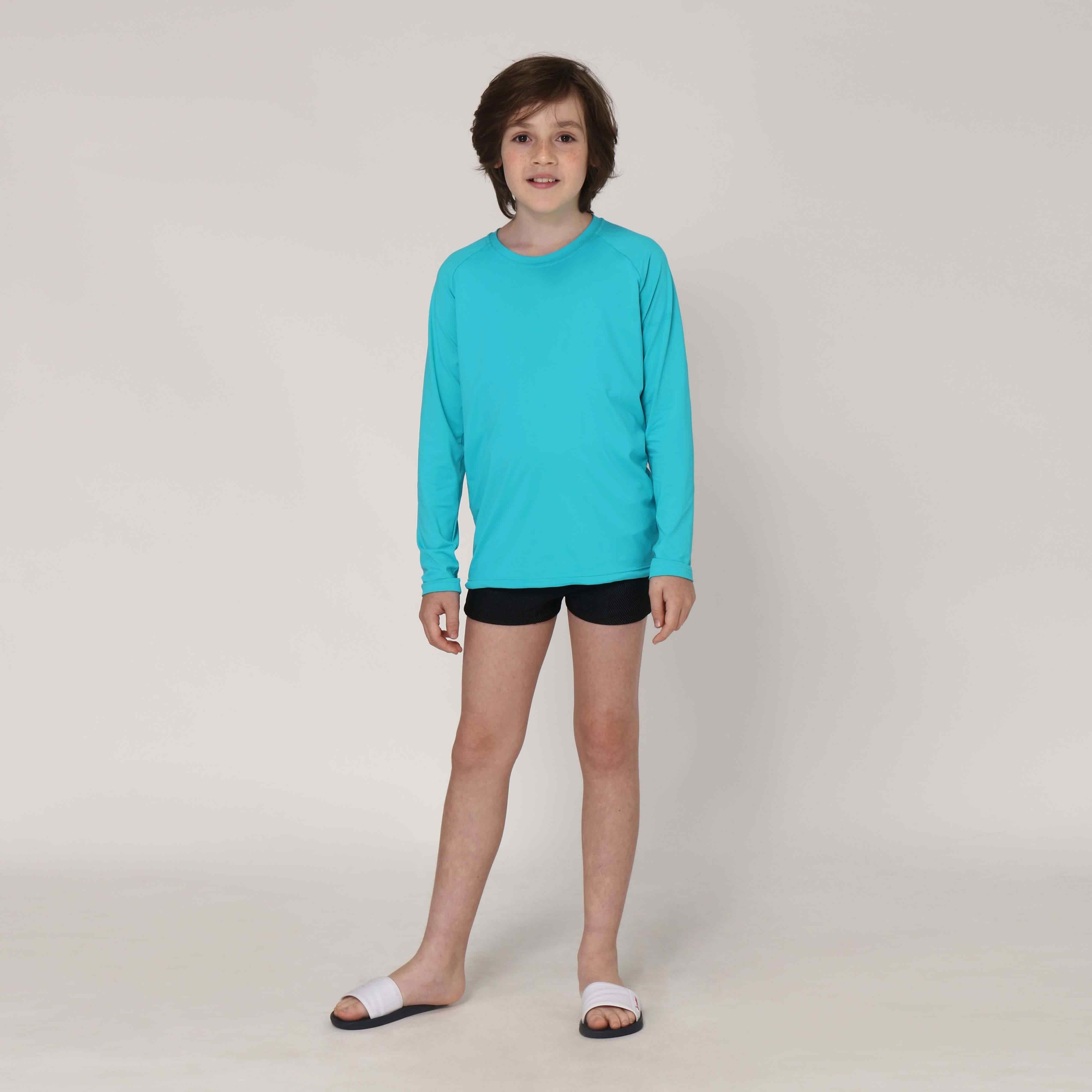 UV LINE Camiseta Acqua Prancha Manga Longa Infantil Turquesa Proteção Solar