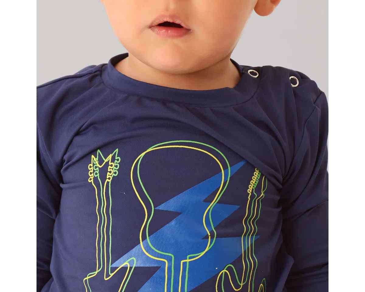 UV LINE Camiseta Baby Guitarra Manga Longa Infantil Azul Marinho Proteção Solar