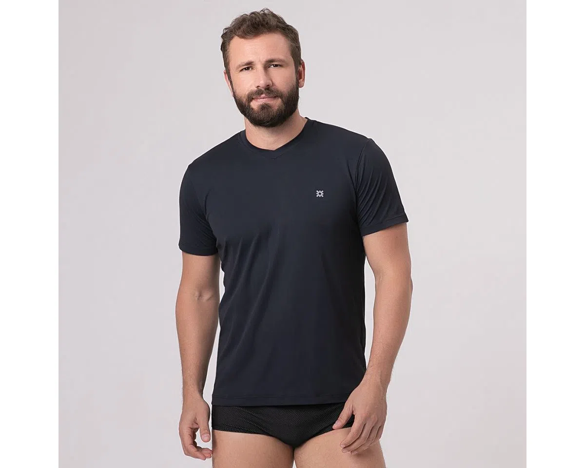 UV LINE Camiseta Sport Fit Manga Curta Masculina Preto Proteção Solar