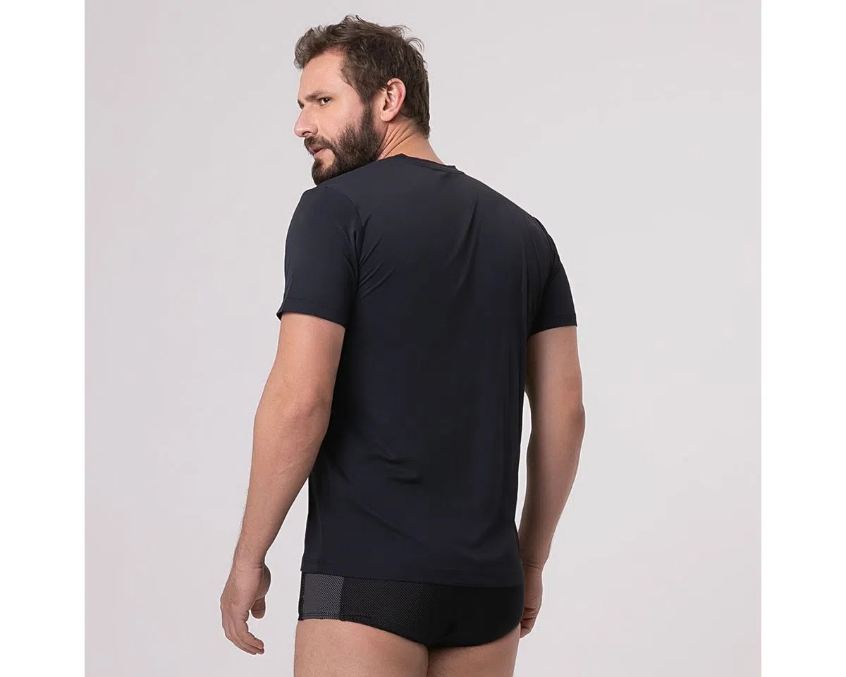 Camiseta UV LINE Sport Fit Manga Curta Masculina Preto Proteção Solar