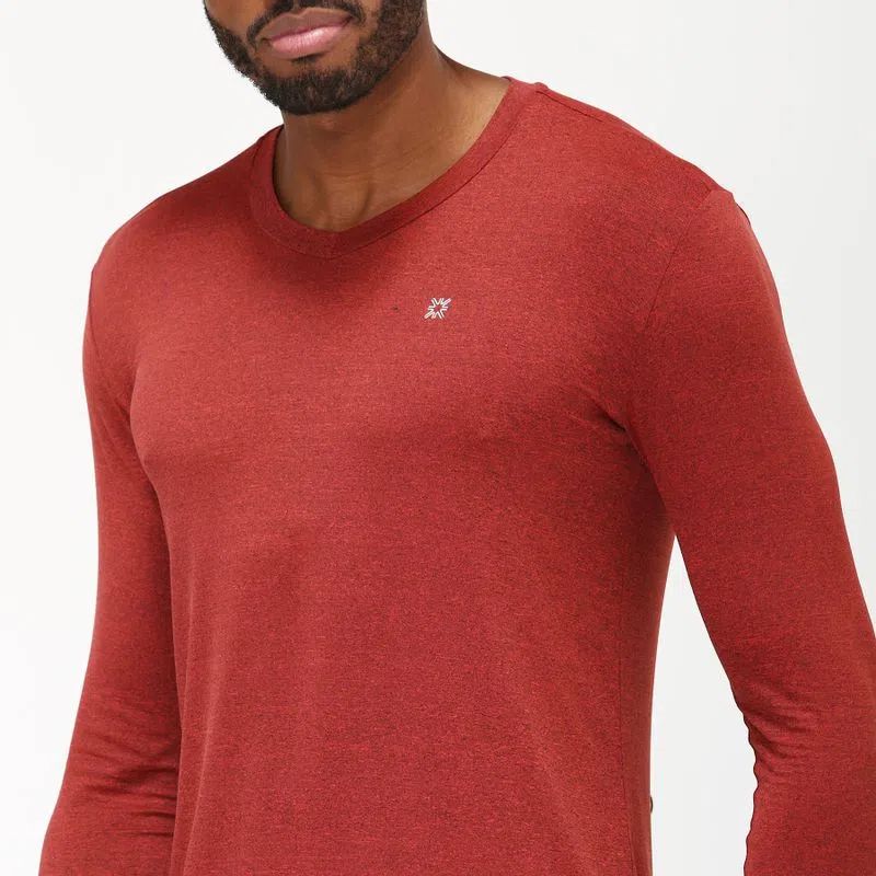 UV LINE Camiseta Sport Fit Mescla Masculino Manga Longa Vermelho Proteção Solar