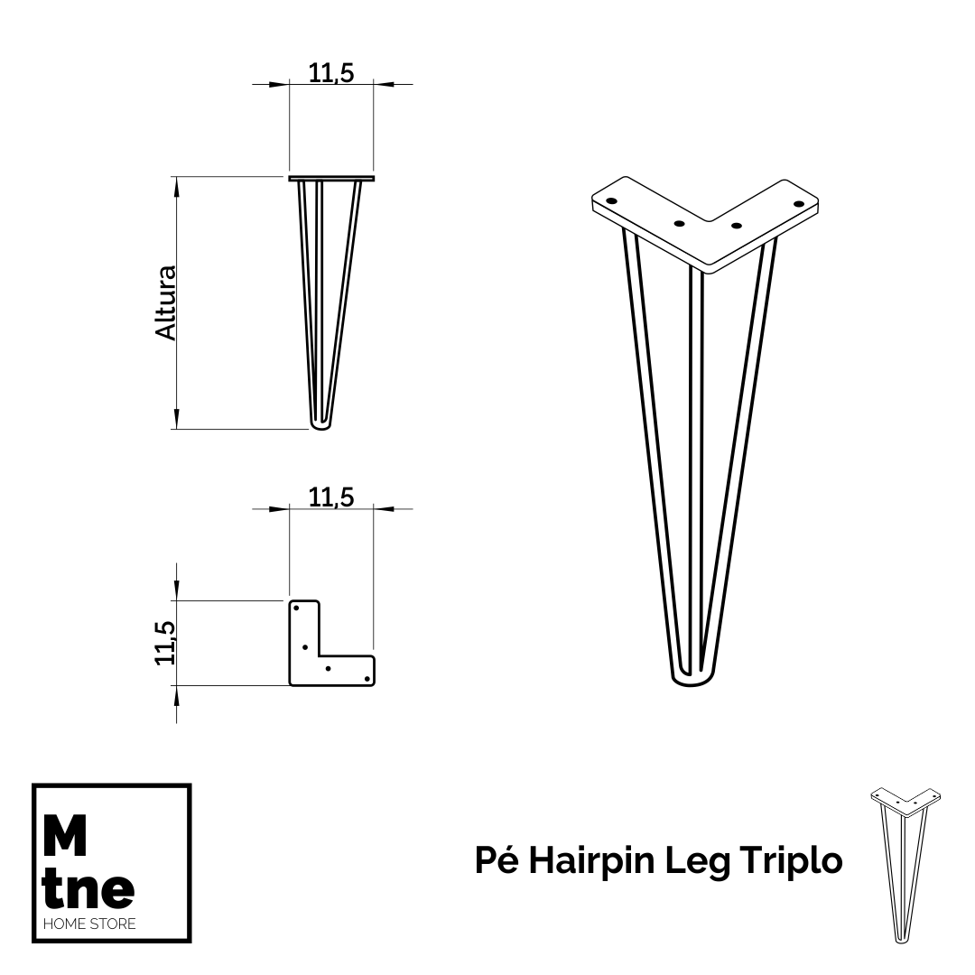 Pé Hairpin Leg Triplo (Pé Palito)  - Mtne Store