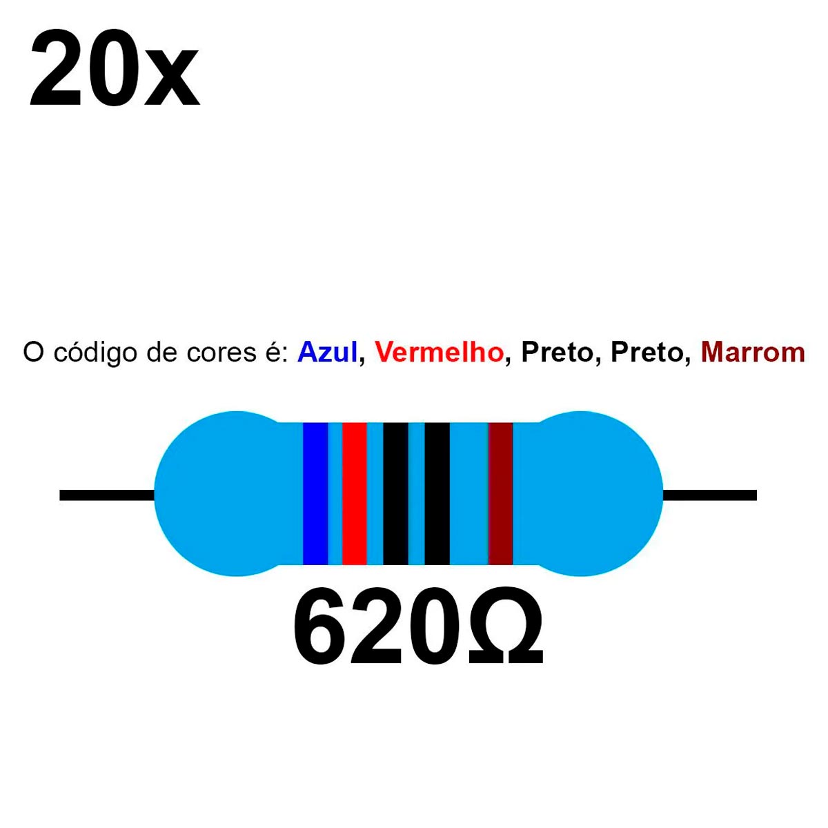 20x Resistor 620 Ohms 1/4 W 1% Azul