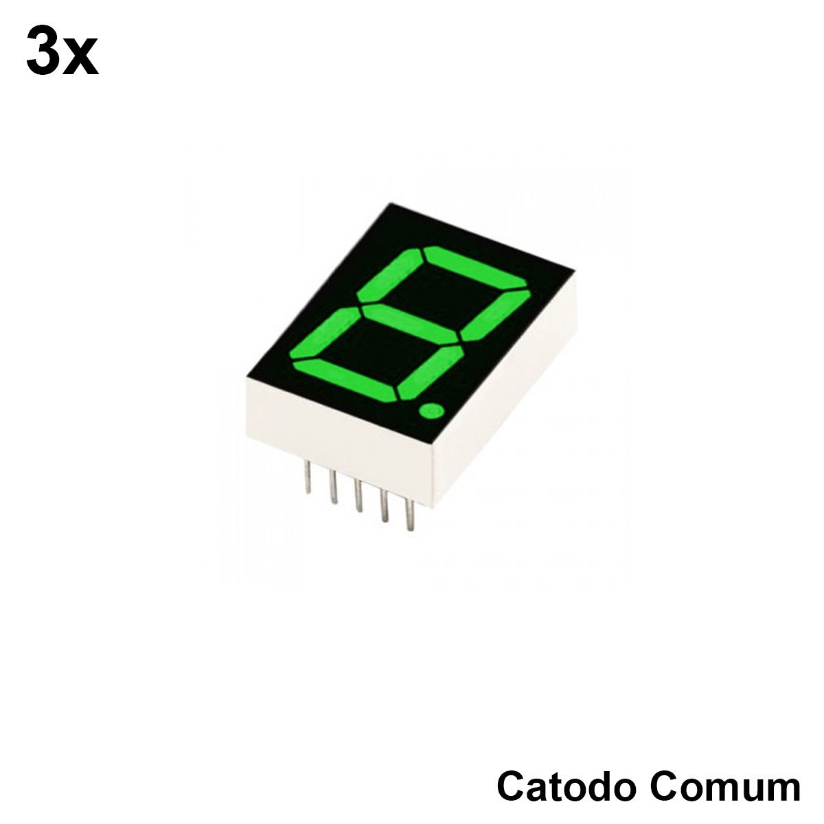 3x Display BCD 7 Segmento 1 Dígito Verde Catodo Comum
